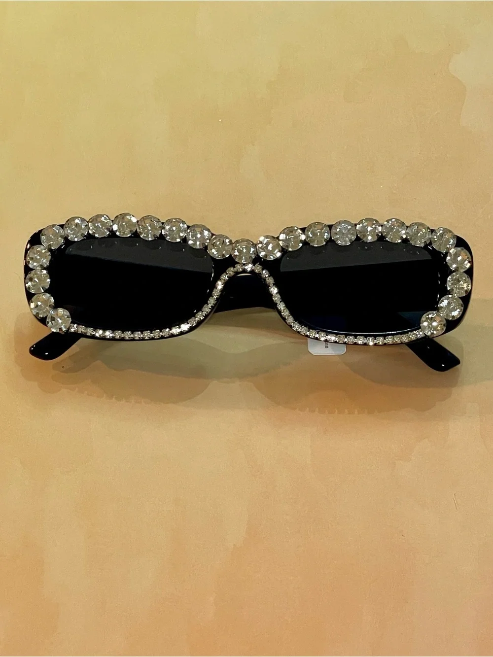 Anthropologie Boho Glam Black Crystal-Trim Rectangular Embellished Sunglasses - Picture 5 of 16